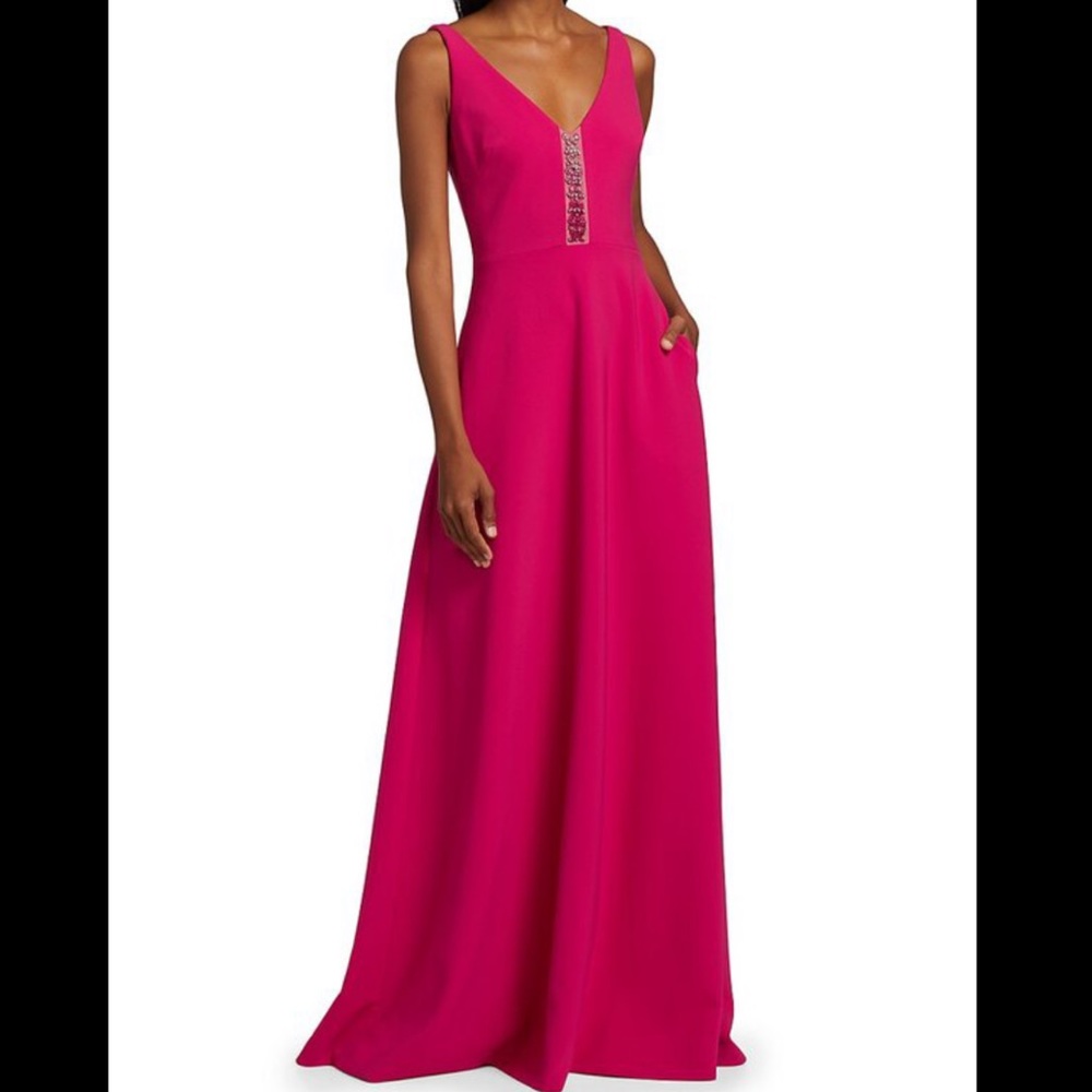 Theia Julia Vneck Ombre Lace Bk size 2 bright rose